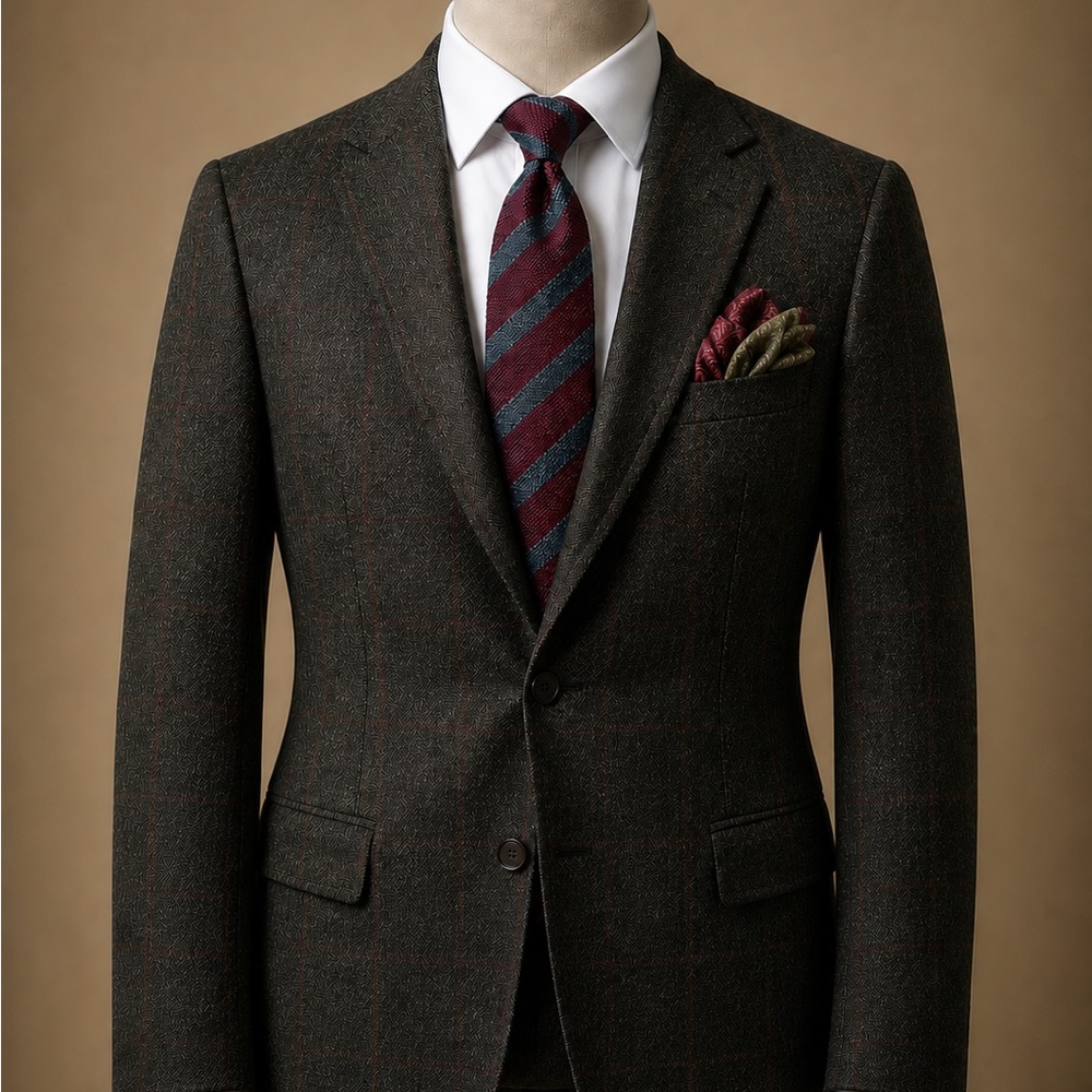 Gianluca Isaia Wool Olive/Charcoal Sportcoat with included Kiton Tie